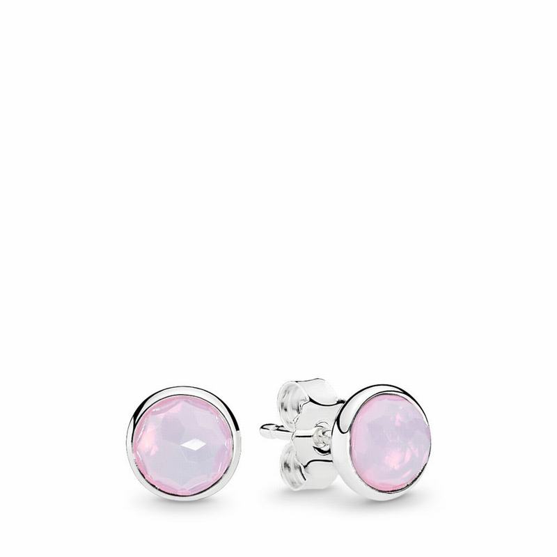 Pandora October Droplets Stud Earrings Ireland - Sterling Silver/Pink/Crystal - 910627DIQ